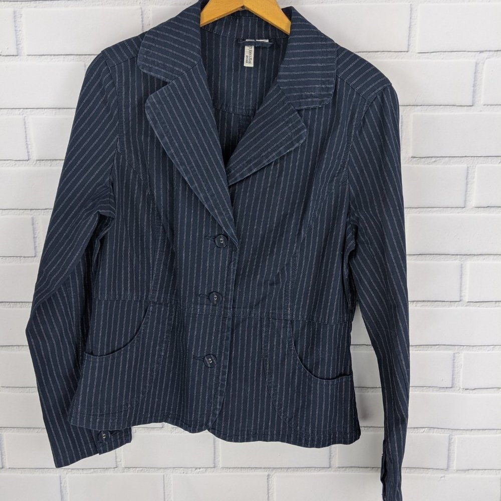 St Johns Bay Blue Denim Pinstripe Jacket Cotton